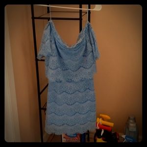 S Blue Lace Off Shoulder Dress
